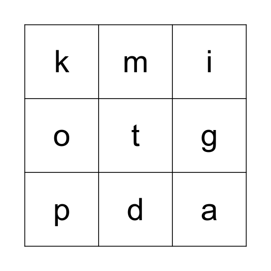 Letters and Sounds Bingo (satpinmdgock) Bingo Card