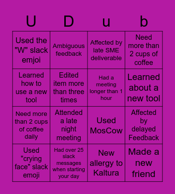 UW Wave 1 Bingo Card