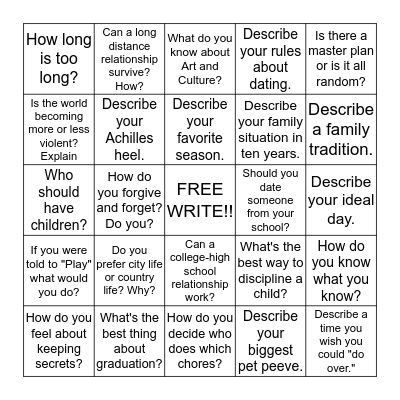 Bingo Journals 3 Bingo Card