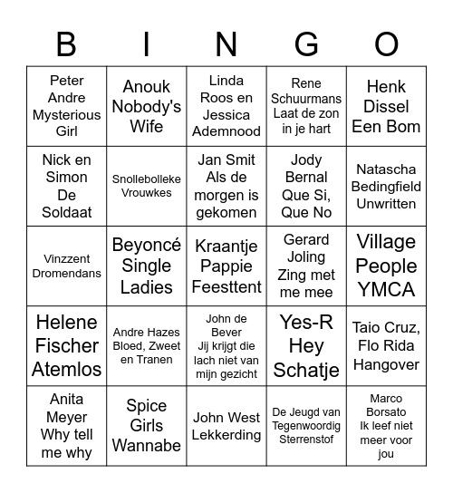 LIEDJES BINGO | RONDE 2 LEKKERE MEEZINGERS Bingo Card