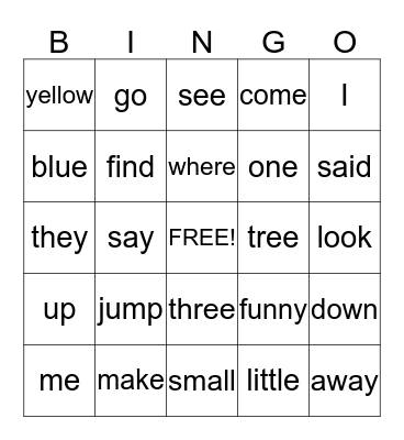 Window Words Bingo Card