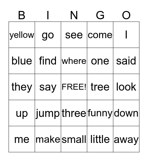 Window Words Bingo Card