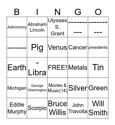 Untitled Bingo Card
