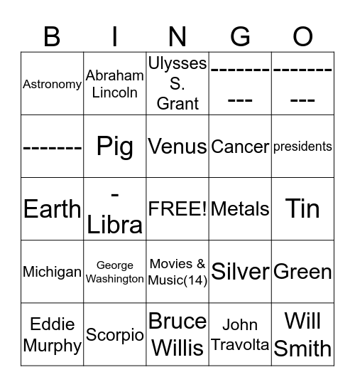 Untitled Bingo Card