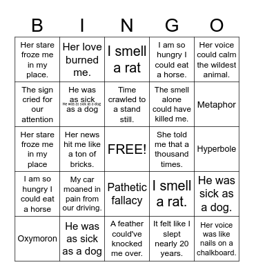 Figurative Language Bingo Card