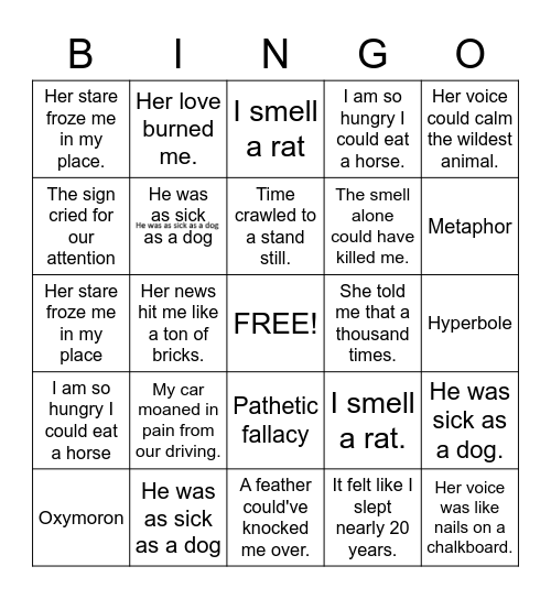 Figurative Language Bingo Card