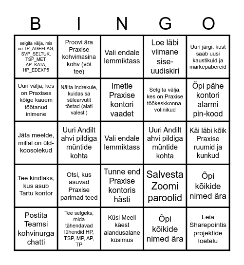 UUE JUHI BINGO Card