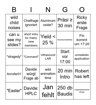 MC Seminar Bingo Card