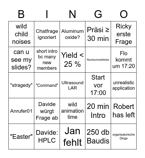 MC Seminar Bingo Card