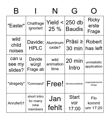 MC seminar Bingo Card