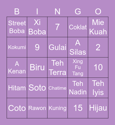 PUNYA YY Bingo Card
