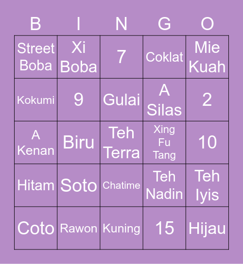 PUNYA YY Bingo Card