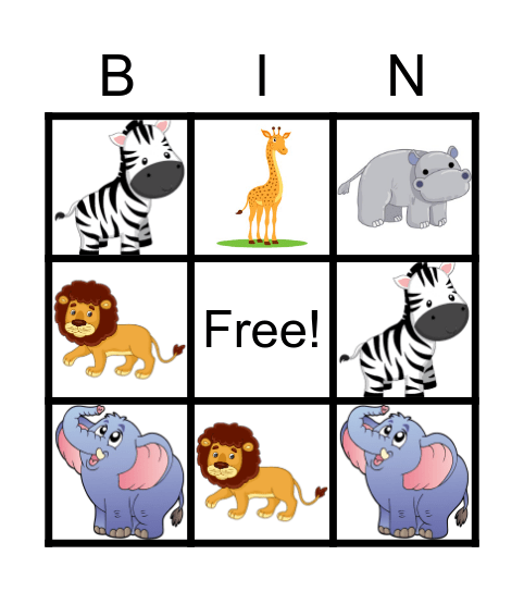 Safari Animals Bingo Card