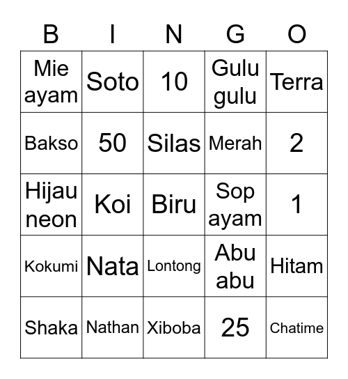 Bingo Jeje Bingo Card