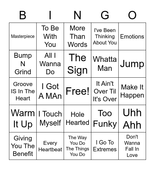 90s Hits Bingo Card