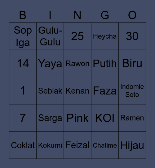 Punya Nadin Bingo Card
