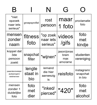 TINDER BINGO Card