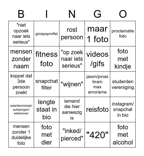 TINDER BINGO Card