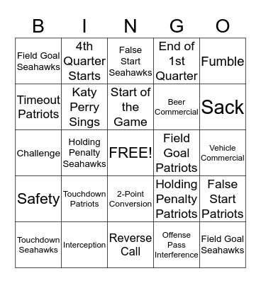 Ron's Birthday / Superbowl Party 2015 Bingo Card