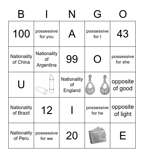 Unit 1 - Adults A1 Bingo Card