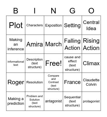 ELA 7 Review Bingo Card