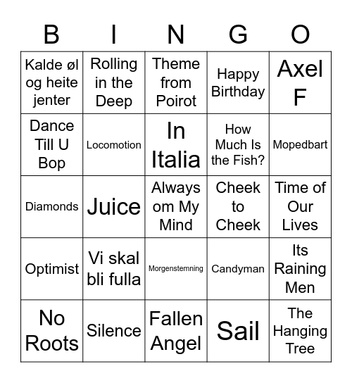 Bursdags-Musikk Bingo Card