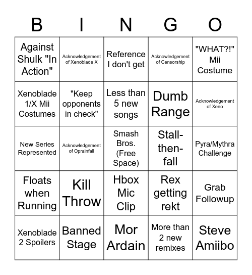 Pyra/Mythra Bingo Card