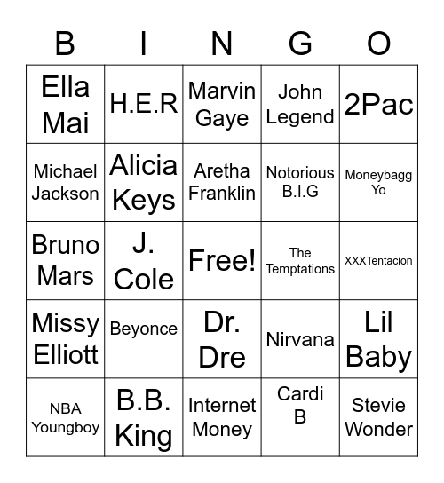 Black Music & Musicians Bingo Card