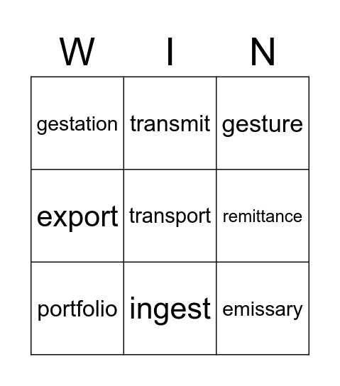 7th Greek/Latin Unit 10 Bingo Card