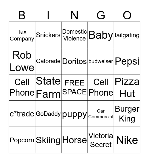 SUPER BOWL COMMERICAL 2015 Bingo Card