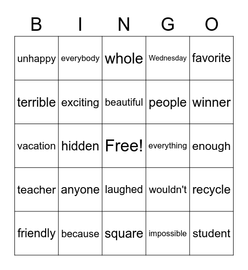 Untitled Bingo Card