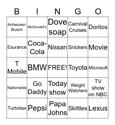 Superbowl Bingo Card