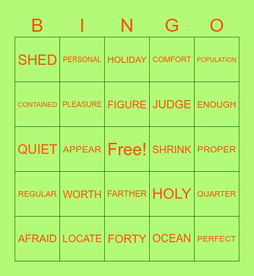 Spelling List #18 Bingo Card