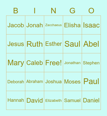 Bible Characters Bingo Card