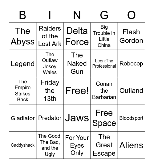 Favorite movies Bingo Card