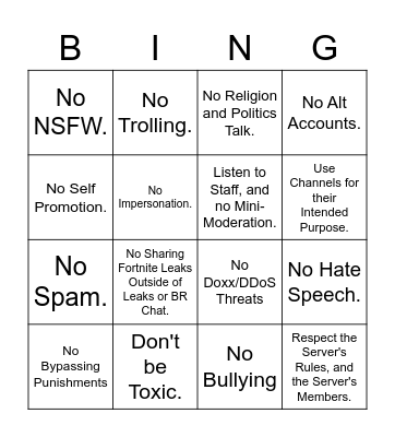 Farah Broken Rules Bingo Card