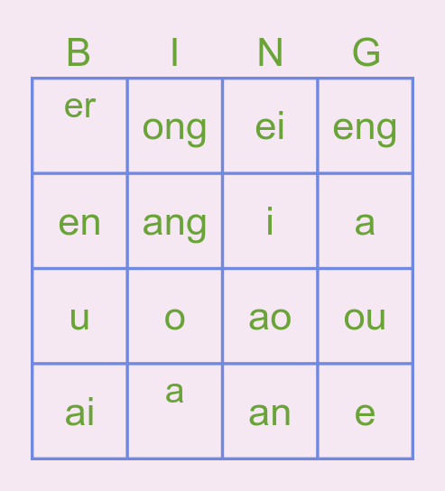 Pinyin TIm Bingo Card