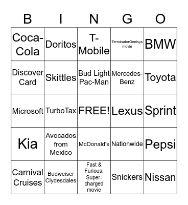 Super Bowl XLIX Bingo Card