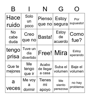 Spanish Bingo Card