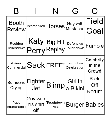 Super Bowl Bingo Card