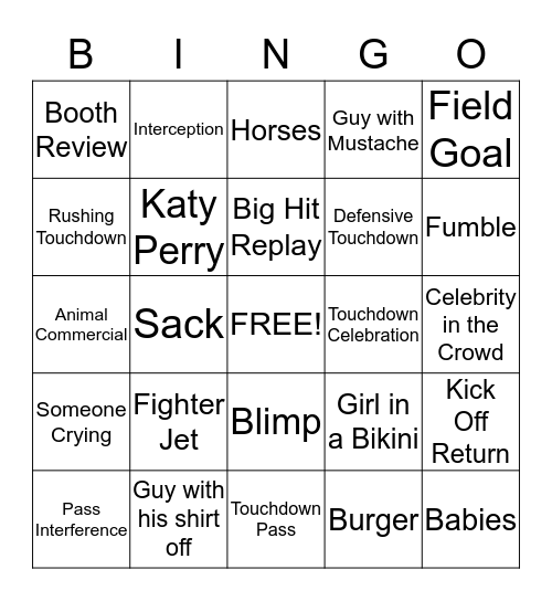 Super Bowl Bingo Card