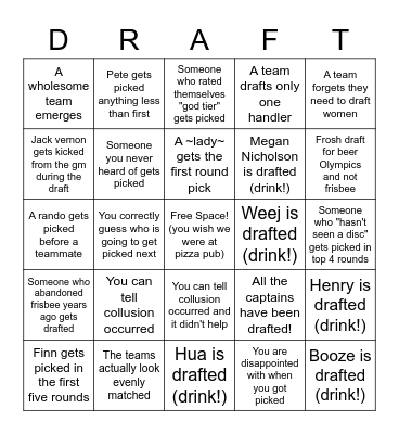 ~The Draft~ Bingo Card