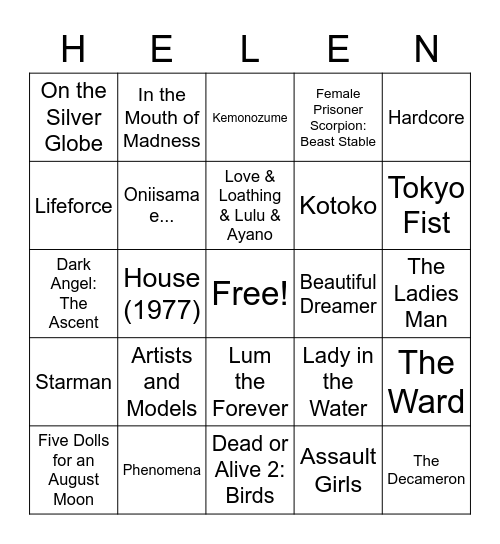Helencore Bingo Card