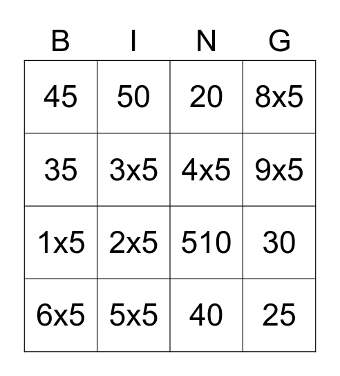 straffen schild Horizontaal Tafel van 5 Bingo Card