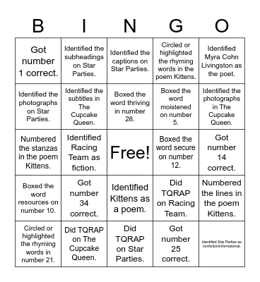 Benchmark Bingo!!!! Bingo Card