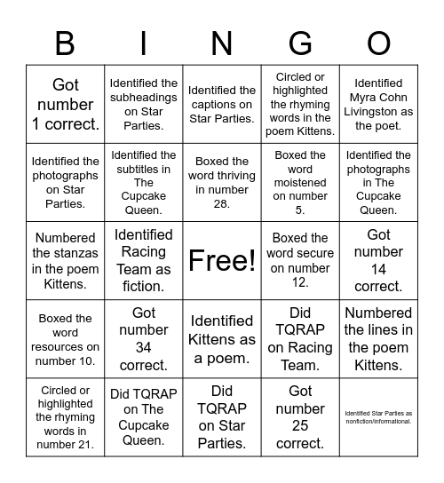 Benchmark Bingo!!!! Bingo Card