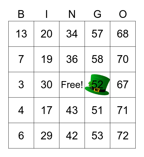 St. Patricks Day Bingo Card