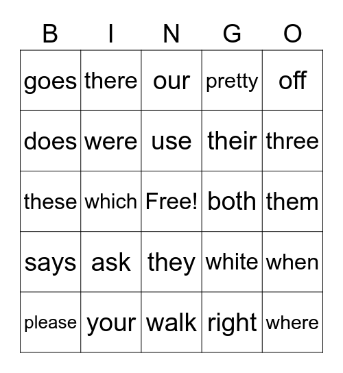 2nd Grade Sight Words Bingo Card
