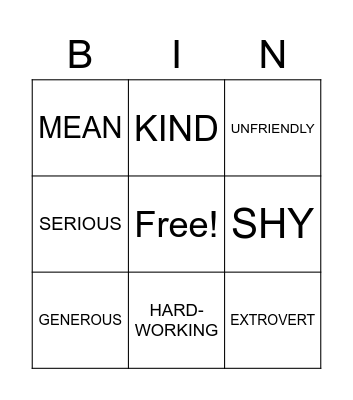 Describing people Bingo Card