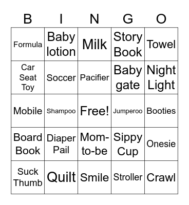 Samantha's Baby Shower Bingo Card